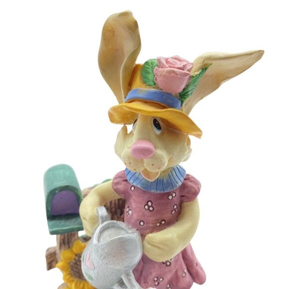 Vintage Girl Easter‎ Bunny Resin Statue Figurine Decor Dress Hat Watering Can 5” - Picture 4 of 10